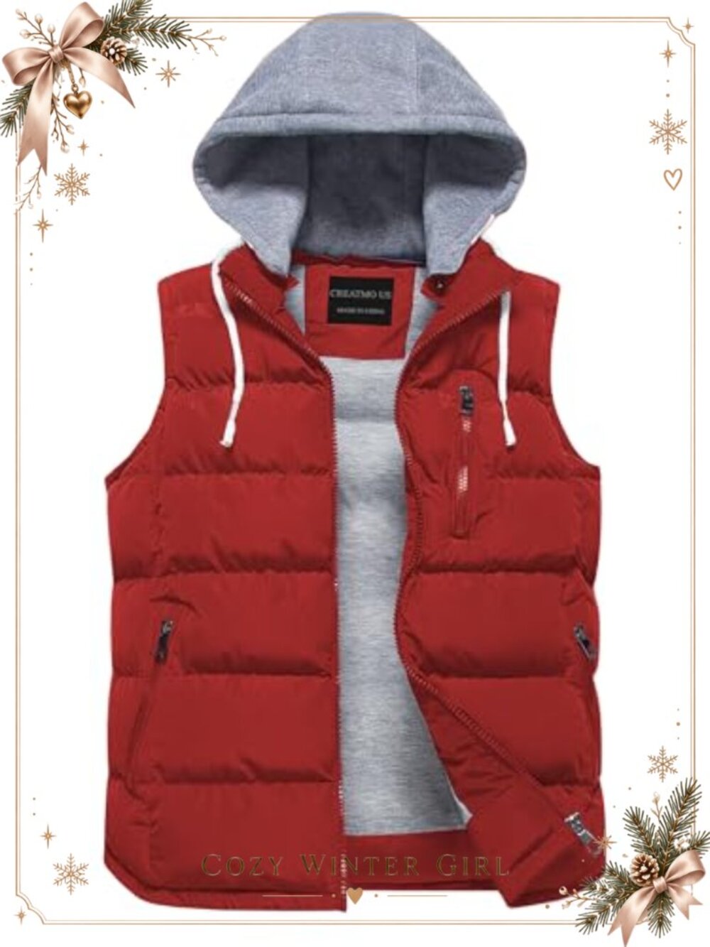 Warm Puffer Vest Sleeveless Quilted Detachable Hood Winter Outerwear